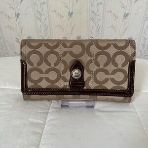 Coach Beige Signature Canvas Trifold Wallet